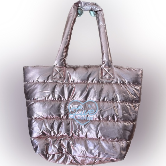 Justice Handbags - Pink Metallic Justice Puffer Tote Bag Purse 26x19” Women’s/kids rare y2k fashion